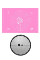 Kitchen Design Lab  45x65 CM Pembe Silikon Hamur Açma Matı Ve Pizza Tepsisi 32 CM 2 Li Set