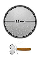 Kitchen Design Lab Orta Boy 32 CM Delikli Çift Başlıklı Pizza Ruleti Ve Tepsisi