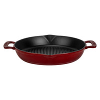 Lava Döküm Yuvarlak Izgara Tavası Döküm Demir Yekpare Çift Kulplu Çap 32 CM - Bordo