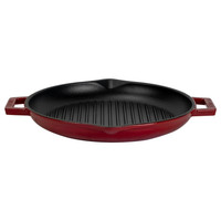 Lava Döküm Yuvarlak Izgara Tavası Döküm Demir Yekpare Çift Kulplu Çap 30 CM - Bordo