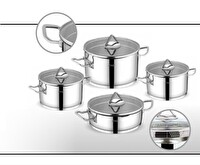 Fms 6026 Süzgülü Lüx 8 Parça Metal Kulp Çelik Tencere Takımı