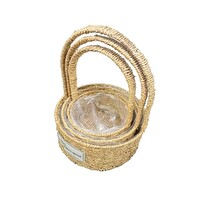 Evimdeyokyok Yuvarlak Doğal Hasır Küçük-Orta-Büyük Boy 3'lü Organizer Sepet Seti