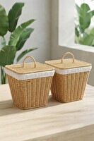 DigitHome 2'li Kare Rattan Hasır Sebze Sepeti Düzenleyici Organizer - 9T01