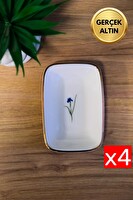 Tabak Evi Porselen Natura İris Altın Yaldızlı Dikdörtgen Kayık Tabak 12x8.50 CM 4'lü