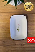 Tabak Evi Porselen Natura Çuha Altın Yaldızlı Dikdörtgen Kayık Tabak 10x7x2 CM - 6 Parça