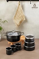Amboss Crispella Morning 12 Parça Emaye Tencere Saklama Kabı Kupa Seti Siyah