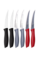 Kitchen Design Lab Paslanmaz Çelik Tırtıklı Mutfak Bıçağı Gri-Siyah-Kırmızı - 6 Adet