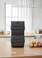 Jet's Home 2'li Mini Boy Patates Soğan Sepeti BPA Free Sebzelik Organizer Kutu Motek Antrasit 8 L