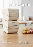 Jet's Home 2'li Mini Boy Patates Soğan Sepeti BPA Free Sebzelik Organizer Kutu Motek Krem 8 L