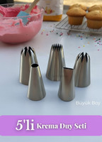 Jet's Home Cupcake Ekler Pasta ve Kurabiye Duyu 5’li Büyük Boy Paslanmaz Çelik Dekoratif Krema Duy Seti Set-3