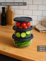 Jet's Home Yuvarlak 3'lü Saklama Kabı Bpa Free Derin Dondurucu için Uygun Beslenme Kabı 1100-700-300 ML