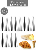 Jet's Home 12'li Korne Kalıbı Huni Tatlı Kalıbı Pasta Kurabiye Profiterol Milföy Süsleme Aparatı 12 CM