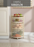 Jet's Home 3 Katlı Sebzelik Açılır Metal Patates Soğan Sepeti Paslanmaz Meyvelik Organizer Sepet Krem