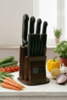 Sürbisa 61501 Sürmene Eskitme Ahşap Standlı 10 Parça Takozlu Çeyiz Bıçak Set