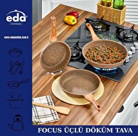 Eda Focus Kahverengi Granit Döküm 3'lü Tava Seti 20-24-28 CM ZK-922