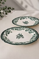 Porser Porselen Velour Green Fulya Kayık Tabak Seti 26 CM 2 Parça