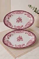 Porser Porselen Velour Bordo Fulya Kayık Tabak Seti 22 CM 2 Parça