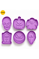 Piyatech 6'lı Cadılar Bayramı Halloween Temalı 3D Baskılı Şekillendirici Kurabiye Ve Şeker Hamuru Kalıbı Seti