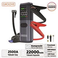 Groove HCB002 22000mAh 2500A Akü Takviye Cihazı-Lastik Şişirme Kompresörlü Jump Starter (Kompresör+Powerbank+Led Lamba)