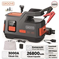 Groove JS006 26800mAh 3000A Akü Takviye Cihazı-Lastik Şişirme Kompresörlü Taşınabilir Jump Starter(Kompresör+Powerbank+Led Lamba)