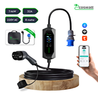 Coswatt Taşınabilir EV Şarj Cihazı CS-P1-32A - 7.4kW - 8m - Türkçe - 220V AC - Tip-2 - 3x32A CEE - Ev Tipi Adaptör