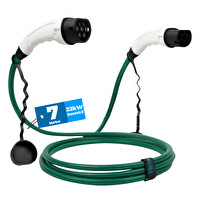 Hims EMEF-22T2-YB-7 22kW Tip 2 Soketli Yeşil Elektrikli Araç Şarj Kablosu - 7M