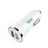 Bix Hızlı Çift Usb Çıkışlı QC 3.0 Beyaz Araç İçi Şarj Cihazı