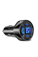 Zuidid LED Dijital Ekranlı 2 USB - 2 Type C Portlu Siyah Hızlı Araç Şarjı