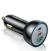 Rocoren 165W 3 Portlu PD3.1 2xType-C ve USB-A Araç içi Hızlı Şarj Cihazı - 1 Metre 240W Kablo