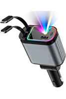 Zuidid ACC01 - 66 W 4 in 1 RGB Işıklı Tavan Aydınlatmalı Type-C Lightning Kablolu Araç İçi Hızlı Şarj