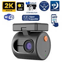 Kawa Mini 3 Gen2 2K 1296P WiFi 145 Derece Geniş Açı Gece Görüşlü 32GB Hafıza Kartlı Akıllı Araç Kamerası