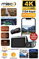 Mieco X18 Wi-Fi 4K UHD 170° Ultra Geniş Açı ADAS G-Sensör 3 Kameralı Araç Kamerası