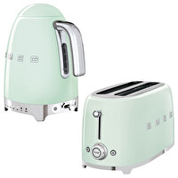 Smeg TSF02PGEU 2x4 Pastel Yeşil Ekmek Kızartma Makinesi ve KLF04PGEU 1.7 L Isı Ayarlı Pastel Yeşil Kettle Set