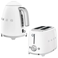 Smeg KLF03WHEU Beyaz Kettle ve TSF01WHEU 1x2 Ekmek Kızartma Makinesi Seti