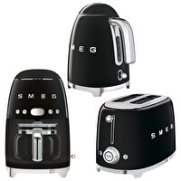 Smeg 50's Style KLF03BLEU Siyah Kettle TSF01BLEU  1x2 Ekmek Kızartma Makinesi ve DCF02BLEU Filtre Kahve Makine Seti