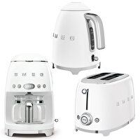 Smeg 50's Style KLF03WHEU Beyaz Kettle TSF01WHEU 1x2 Ekmek Kızartma Makinesi ve DCF02WHEU Filtre Kahve Makine Seti