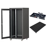 Setrack 19" 12U 600x600 Tekerlekli Rack Kabinet - Fan - Sabit Raf