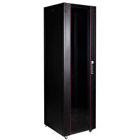 Lande 42U 600x600 Hyperline Dikili Tip Rack Kabinet Siyah - Ön Cam Kapak Tekerlekli