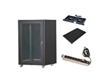 Setrack 19" 12U 600x600 Rack Kabinet - 2’li Fan - Sabit Raf - Grup Priz