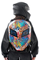 Zampago Sert Kasa USB Şarj Girişli LED Göz Maskeli Grafiti Motosiklet Sırt Çantası