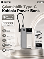 Remax FP-122 Range 10000 mAh 22.5W Çıkarılabilir Type-C Kablolu Powerbank Gri