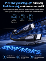 Remax CB25 100W PD Alüminyum Gövdeli Dolanmaz Örgü Kablolu Hızlı Şarj Kablosu Type-C - Dual Type-C