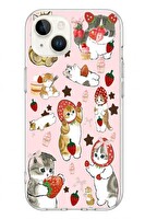 Le Balvo iPhone 13 - 14 Uyumlu Çilekli Kediler Baskılı Silikon Kılıf