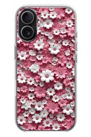Le Balvo iPhone 17 Uyumlu Beyaz Pembe Papatyalar Baskılı Silikon Kılıf