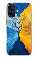 Le Balvo iPhone 17 Uyumlu Sarı Mavi Ağaç Baskılı Silikon Kılıf