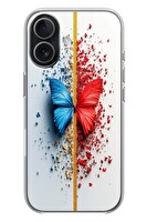 Le Balvo iPhone 17 Uyumlu Kırmızı Mavi Kelebek Baskılı Silikon Kılıf