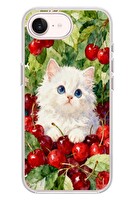 Le Balvo iPhone 17e Uyumlu Kirazlı Kedi Baskılı Silikon Kılıf
