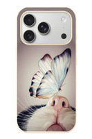 Le Balvo iPhone 17 Pro Uyumlu Kelebekli Kedi Baskılı Silikon Kılıf