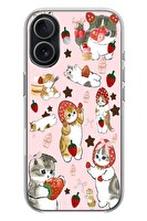 Le Balvo iPhone 17 Uyumlu Çilekli Kediler Baskılı Silikon Kılıf