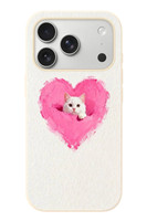 Le Balvo iPhone 17 Pro Uyumlu Pembe Kalpli Kedi Baskılı Silikon Kılıf